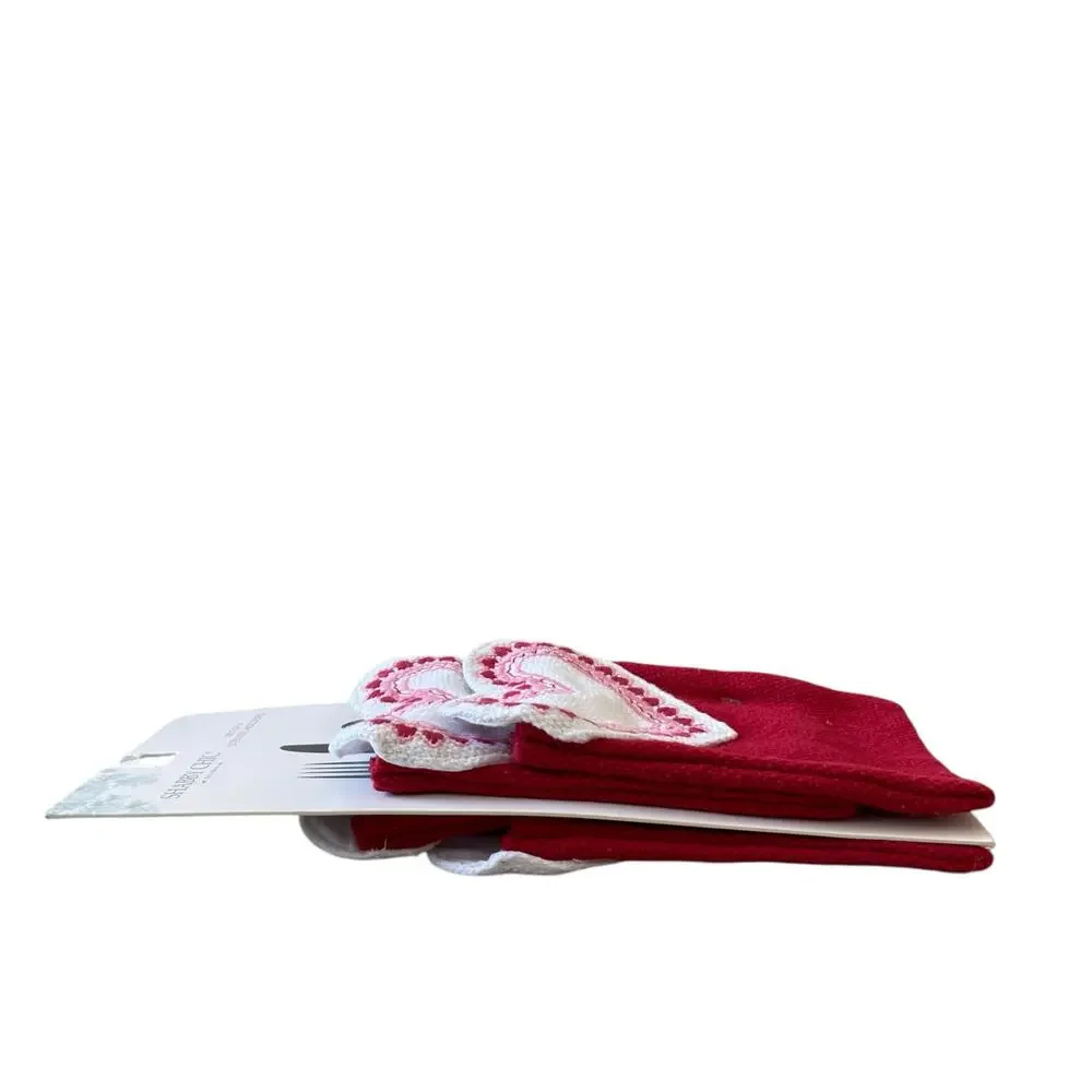 4 Shabby Chic Valentines Heart Utensil Holders Pink Red White Embroidered NEW
